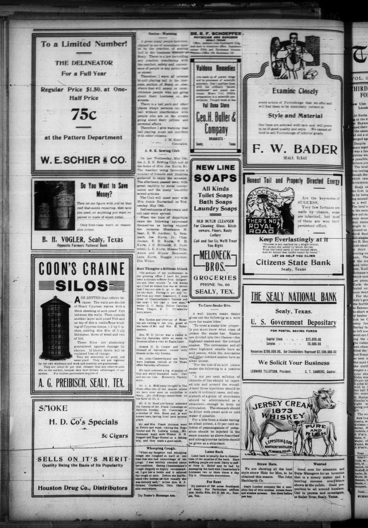 The Sealy Semi-Weekly News (Sealy, Tex.), Vol. 28, No. 56, Ed. 1 Monday, May 10, 1915
                                                
                                                    [Sequence #]: 4 of 4
                                                