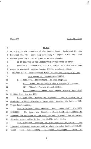 Primary view of object titled '81st Texas Legislature, Senate Bill 2455, Chapter 244'.