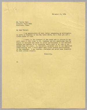 Primary view of object titled '[Letter from I. H. Kempner to Walter G. Hall, November 18, 1954]'.