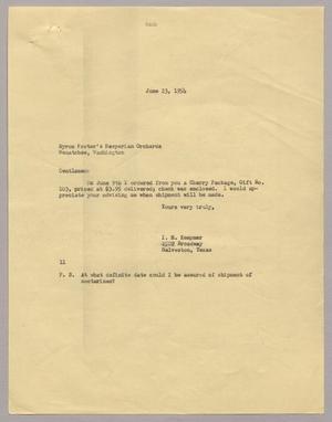 Primary view of object titled '[Letter from Isaac H. Kempner to Myron Foster's Hesperian Orchards, June 23, 1954]'.