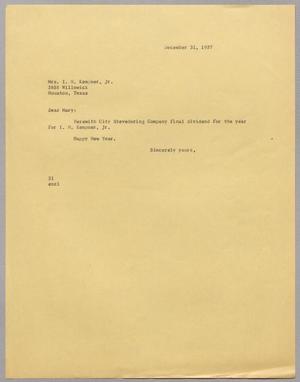 Primary view of object titled '[Letter from Harris Leon Kempner to Mary Josephine Kempner, December 31, 1957]'.