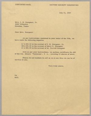 Primary view of object titled '[Letter from T. E. Taylor to Mary Josephine Carroll, July 11, 1957]'.