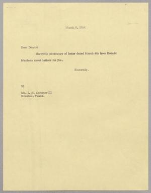 Primary view of object titled '[Letter from Harris Leon Kempner to Isaac Herbert Kempner III, March 6, 1964]'.