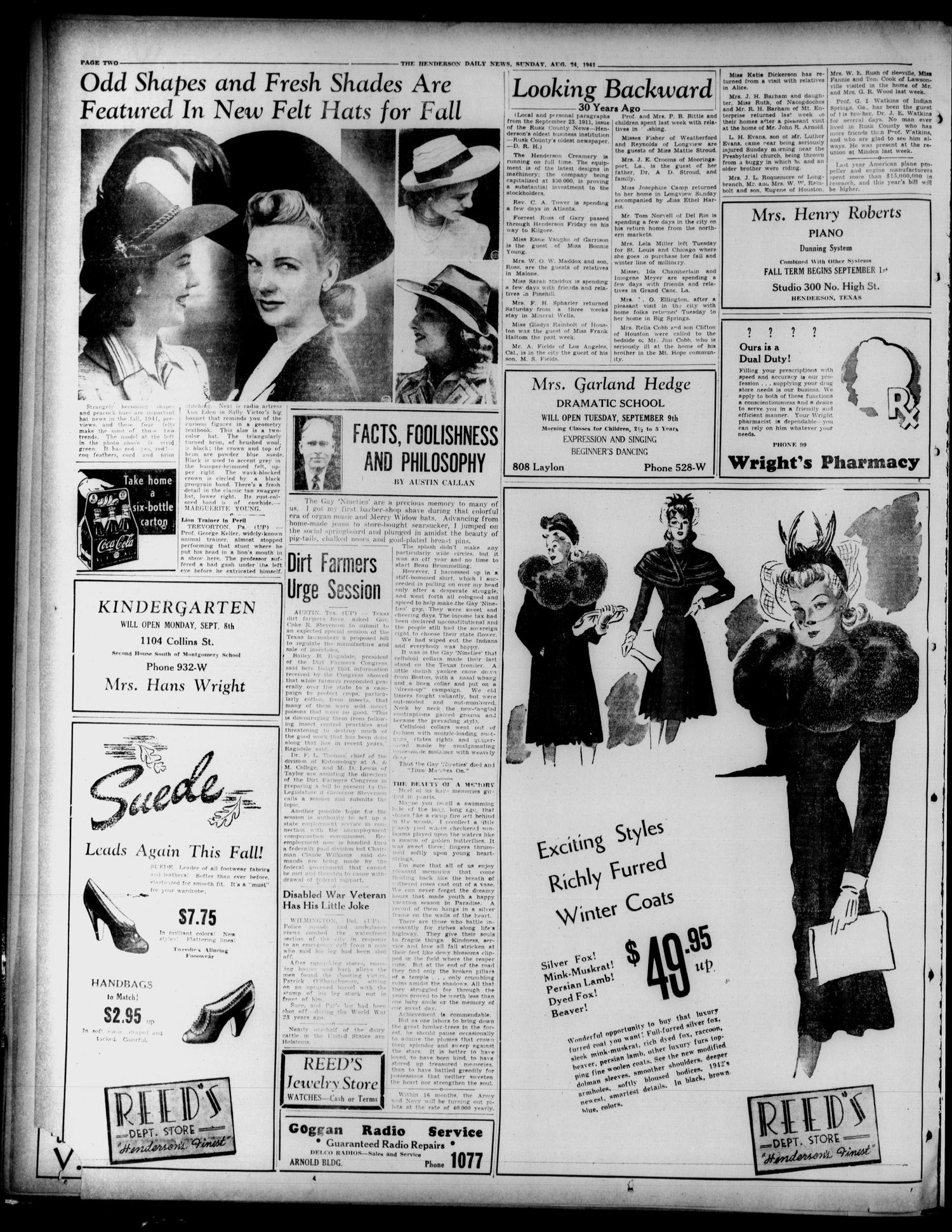 Henderson Daily News (Henderson, Tex.), Vol. 11, No. 135, Ed. 1 Sunday, August 24, 1941
                                                
                                                    [Sequence #]: 2 of 24
                                                