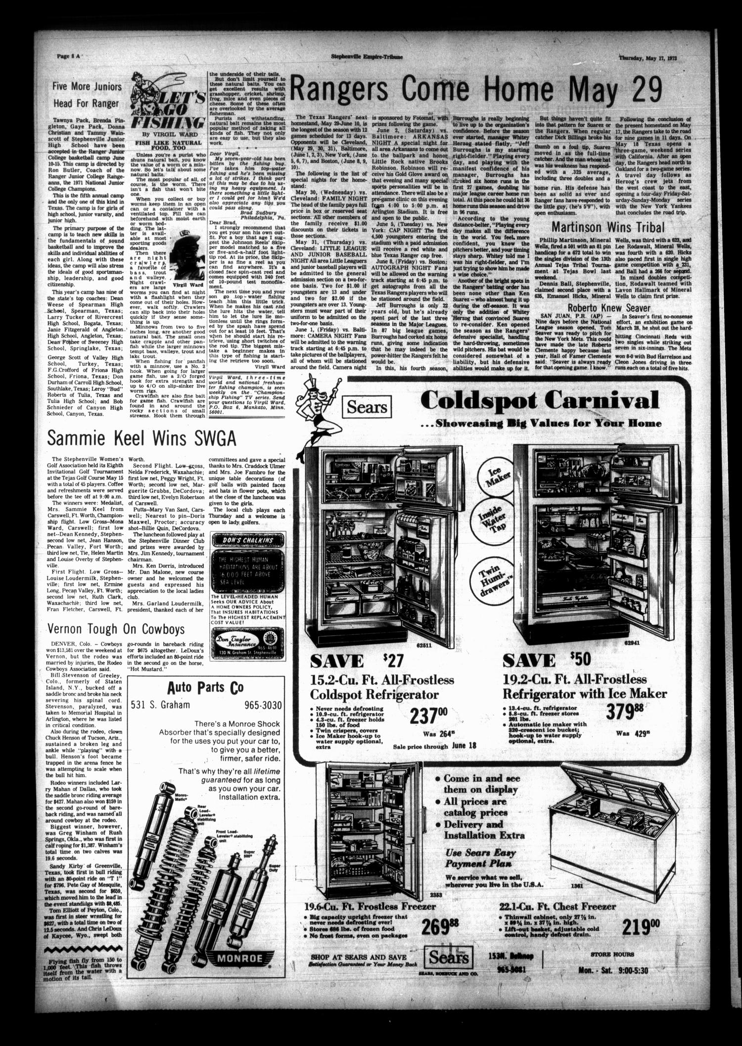 Stephenville Empire-Tribune (Stephenville, Tex.), Vol. 104, No. 94, Ed. 1 Thursday, May 17, 1973
                                                
                                                    [Sequence #]: 8 of 16
                                                