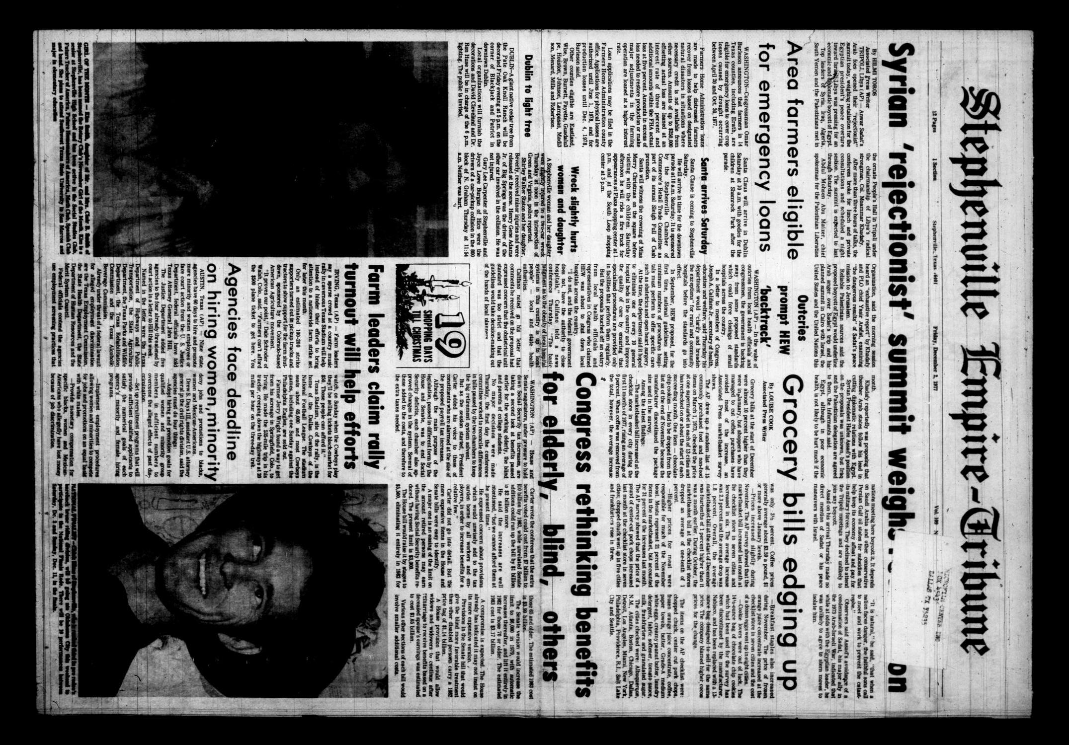Stephenville Empire-Tribune (Stephenville, Tex.), Vol. 109, No. [83], Ed. 1 Friday, December 2, 1977
                                                
                                                    [Sequence #]: 1 of 12
                                                