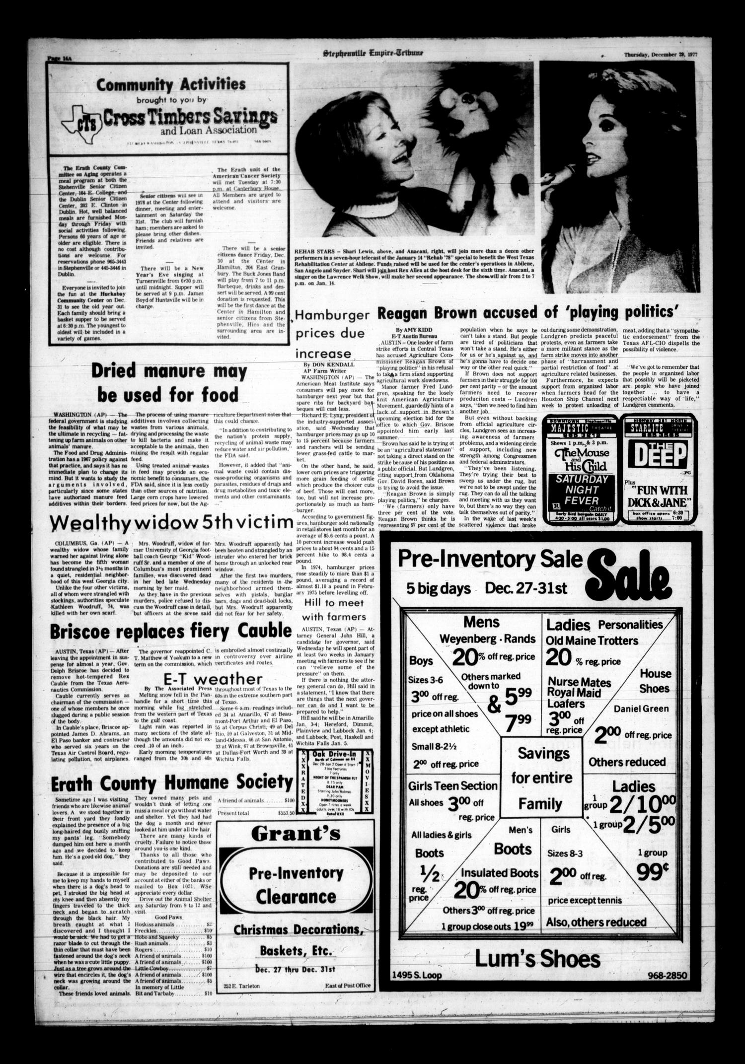 Stephenville Empire-Tribune (Stephenville, Tex.), Vol. 109, No. 118, Ed. 1 Thursday, December 29, 1977
                                                
                                                    [Sequence #]: 14 of 14
                                                