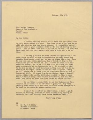 Primary view of object titled '[Letter from I. H. Kempner to Dudley Peterson, February 17, 1951]'.