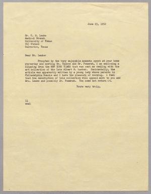 Primary view of object titled '[Letter from I. H. Kempner to C. D. Leake, June 23, 1952]'.
