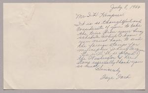 Primary view of object titled '[Card from Faye Ford to Mr. I. H. Kempner, July 8, 1954]'.