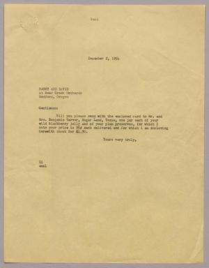 Primary view of object titled '[Letter from I. H. Kempner to Harry and David at Bear Creek Orchards, December 2, 1954]'.