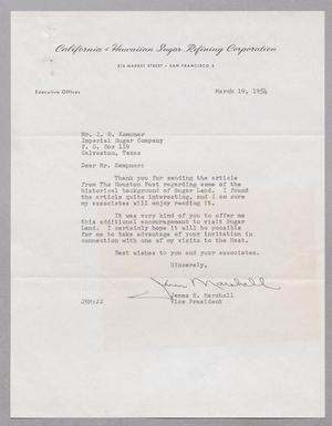 Primary view of object titled '[Letter from James H. Marshall to Isaac H. Kempner, March 19, 1954]'.