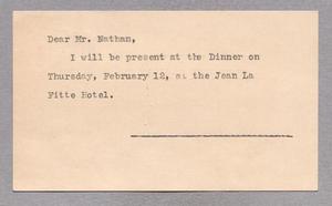 Primary view of object titled '[Response Postcard to Mr. David H. Nathan]'.