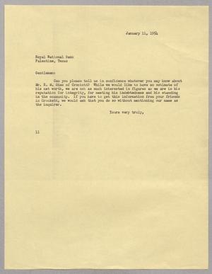Primary view of object titled '[Letter from I. H. Kempner to Royal National Bank, January 11, 1954]'.