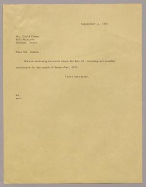 Primary view of object titled '[Letter from A. H. Blackshear, Jr. to David Cohen, September 10, 1955]'.