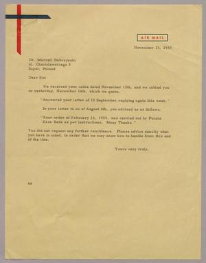 Primary view of object titled '[Letter from A. H. Blackshear, Jr. to Dr. Marceli Dobrzynski, November 15, 1955]'.