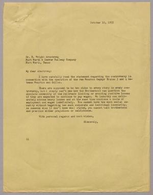 Primary view of object titled '[Letter from I. H. Kempner to Mr. R. Wright Armstrong, October 10, 1955]'.