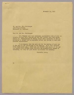 Primary view of object titled '[Letter from I. H. Kempner to Mr. and Mrs. Eric Goldberger, November 21, 1955]'.