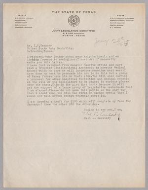 Primary view of object titled '[Letter from Karl L. Lovelady to I. H. Kempner, January 25, 1945]'.