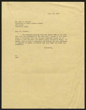 Primary view of object titled '[Letter from I. H. Kempner to John B. Truslow,  April 20, 1959]'.