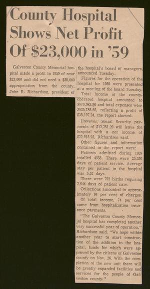 Primary view of object titled '[Clipping: County Hospital Shows Net Profit Of $23,000 in '59]'.