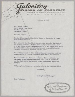 Primary view of object titled '[Letter from Tom Purdy to Jack S. Evans, October 8, 1963]'.