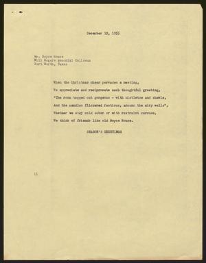 Primary view of object titled '[Letter from I. H. Kempner to Mr. Boyce House, December 12, 1955]'.