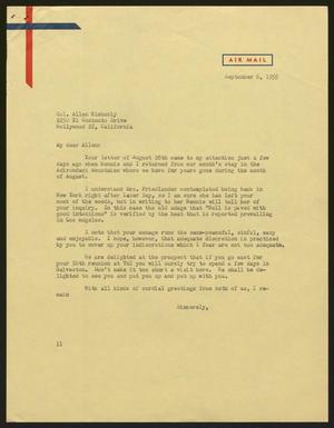 Primary view of object titled '[Letter from I. H. Kempner to Col. Allen Kimberly, September 6, 1955]'.