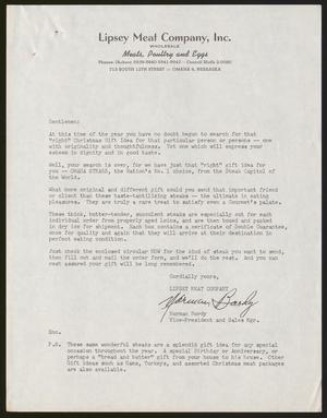 Primary view of object titled '[Letter and Advertisement from Lipsey Meat Company, Inc., 1955]'.