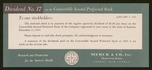Primary view of object titled '[Merck & Co., Inc. Dividend No. 17, January 3, 1956]'.