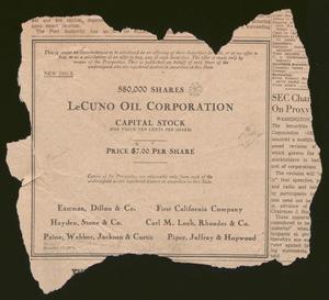 Primary view of object titled '[Clipping: LeCuno Oil Corporation]'.