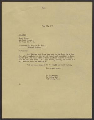 Primary view of object titled '[Letter from I. H. Kempner to the Hotel Drake - July 11th, 1956]'.
