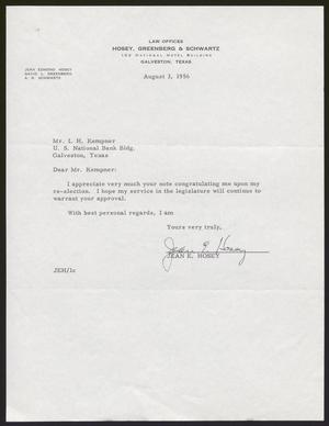 Primary view of object titled '[Letter from Jean E. Hosey to Isaac H. Kempner, August 3, 1956]'.