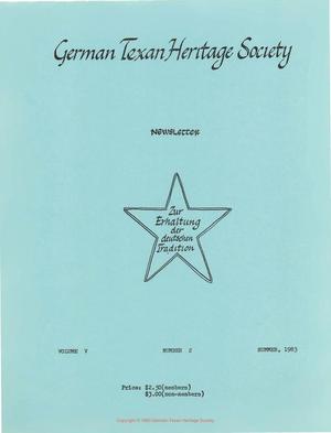 Primary view of object titled 'German-Texan Heritage Society Newsletter, Volume 5, Number 2, Summer 1983'.