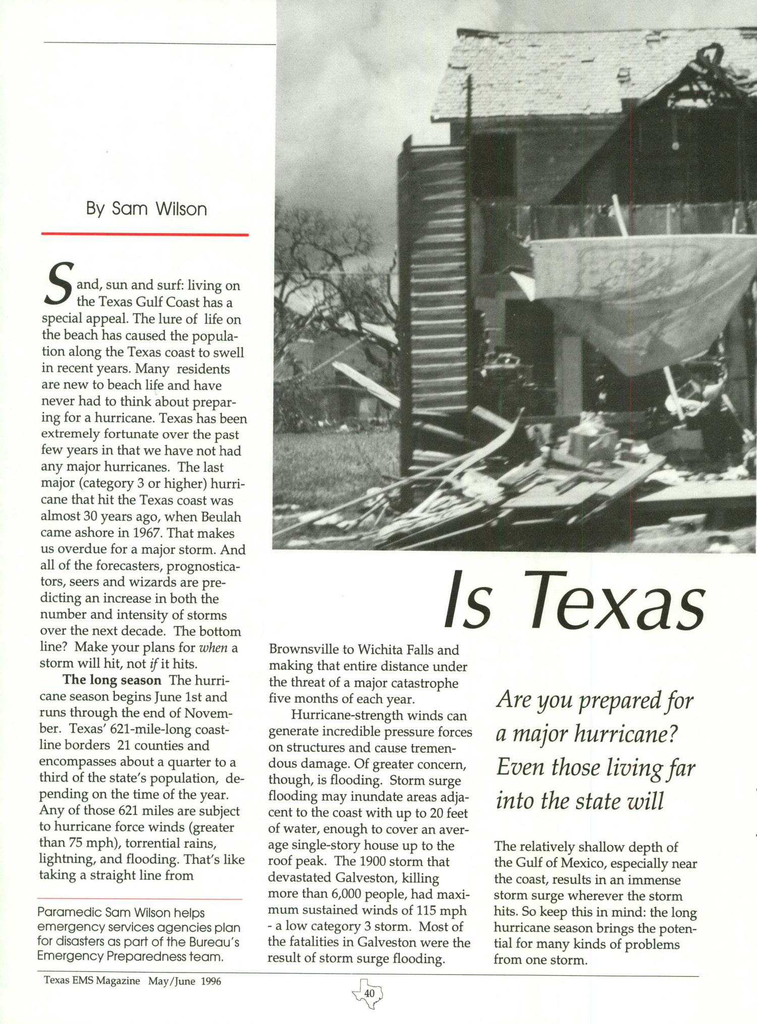 Texas EMS Magazine, Volume 17, Number 3, May/June 1996
                                                
                                                    40
                                                
