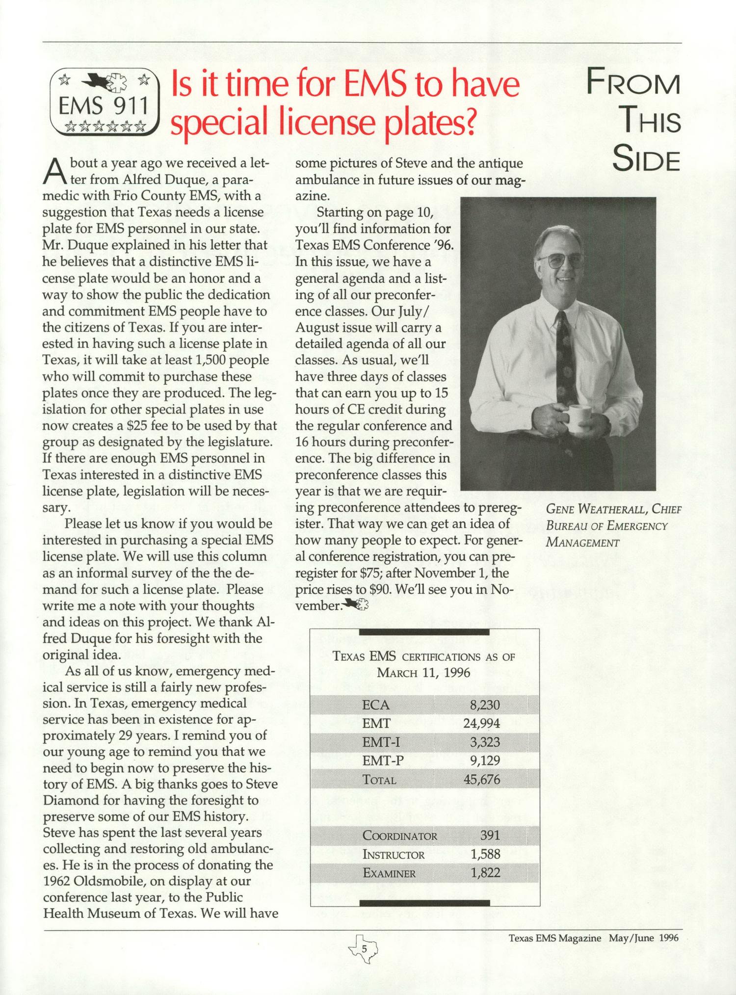 Texas EMS Magazine, Volume 17, Number 3, May/June 1996
                                                
                                                    FOREWARD
                                                