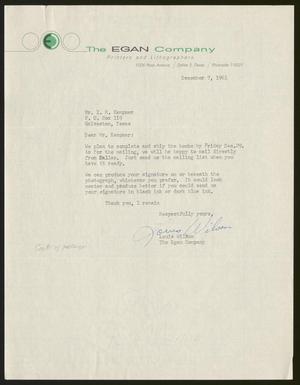 Primary view of object titled '[Letter from Louis Wilson to Isaac H. Kempner, December 7, 1961]'.