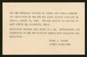 Primary view of object titled '[Postal Card from Frank A. Yeager to Isaac Herbert Kempner, August 2, 1962]'.