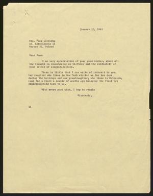 Primary view of object titled '[Letter from I. H. Kempner to Roma Lipowska, January 10, 1962]'.