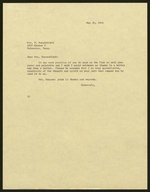 Primary view of object titled '[Letter from Isaac Herbert Kempner to Mrs. F. Nussenblatt, May 30, 1962]'.
