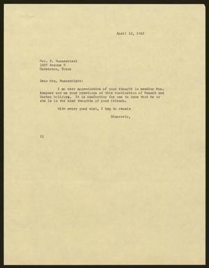 Primary view of object titled '[Letter from Isaac Herbert Kempner to Mrs. F. Nussenblatt, April 12, 1962]'.