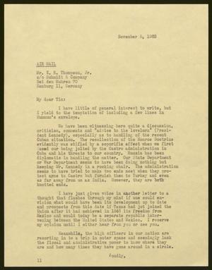 Primary view of object titled '[Letter from Isaac H. Kempner to E. R. Thompson Jr., November 5, 1962]'.