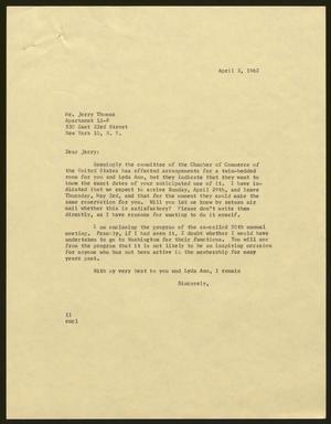 Primary view of object titled '[Letter from Isaac H. Kempner to Jerry R. Thomas, April 3, 1962]'.