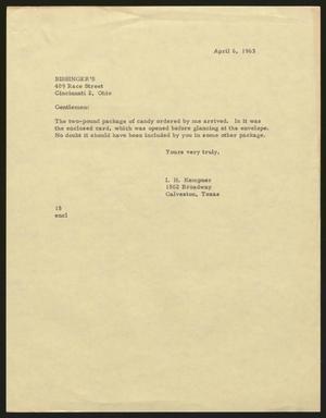 Primary view of object titled '[Memorandum from Isaac H. Kempner, April 6, 1963]'.