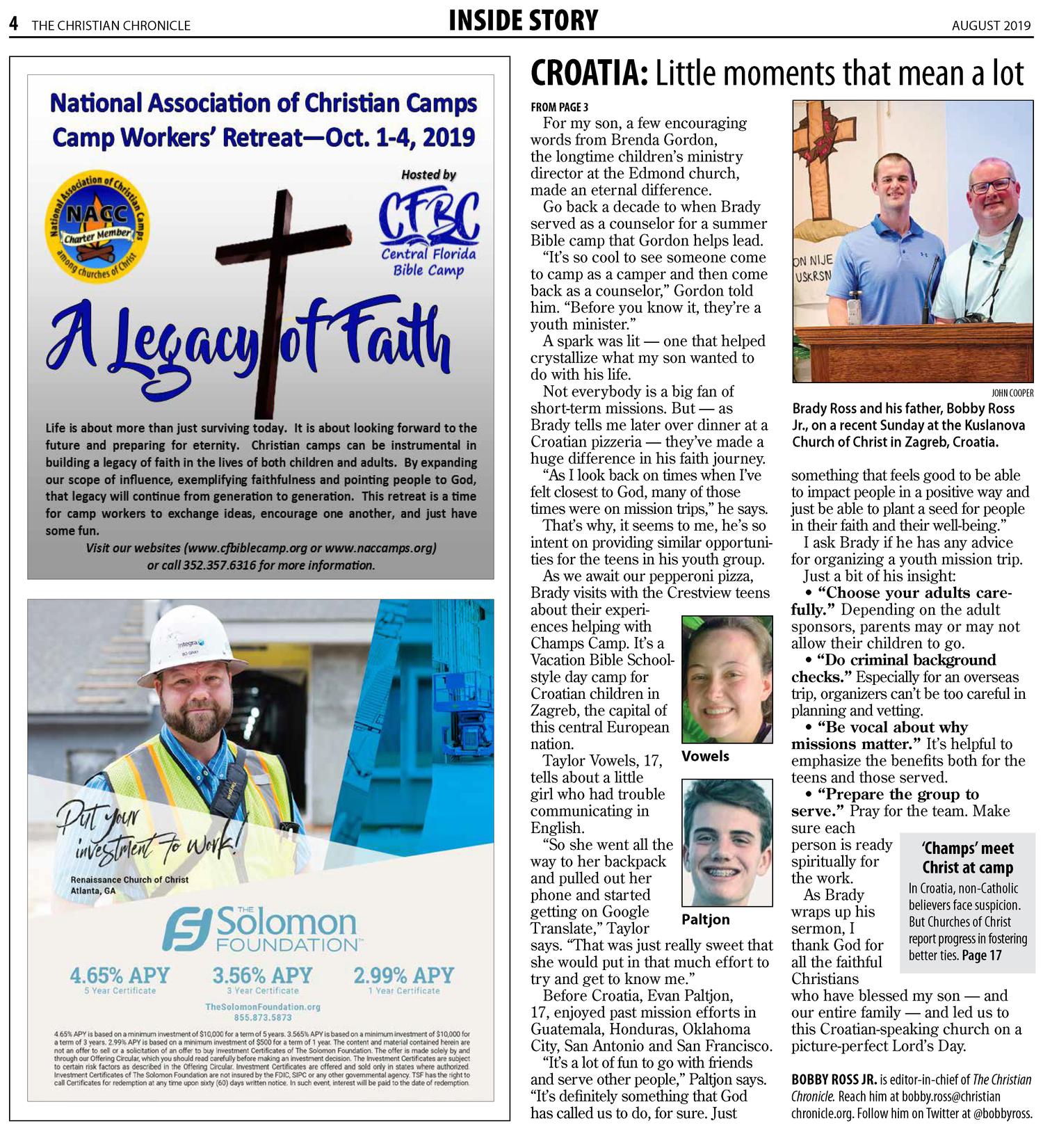 The Christian Chronicle (Oklahoma City, Okla.), Vol. 76, No. 8, Ed. 1 Thursday, August 1, 2019
                                                
                                                    [Sequence #]: 4 of 35
                                                