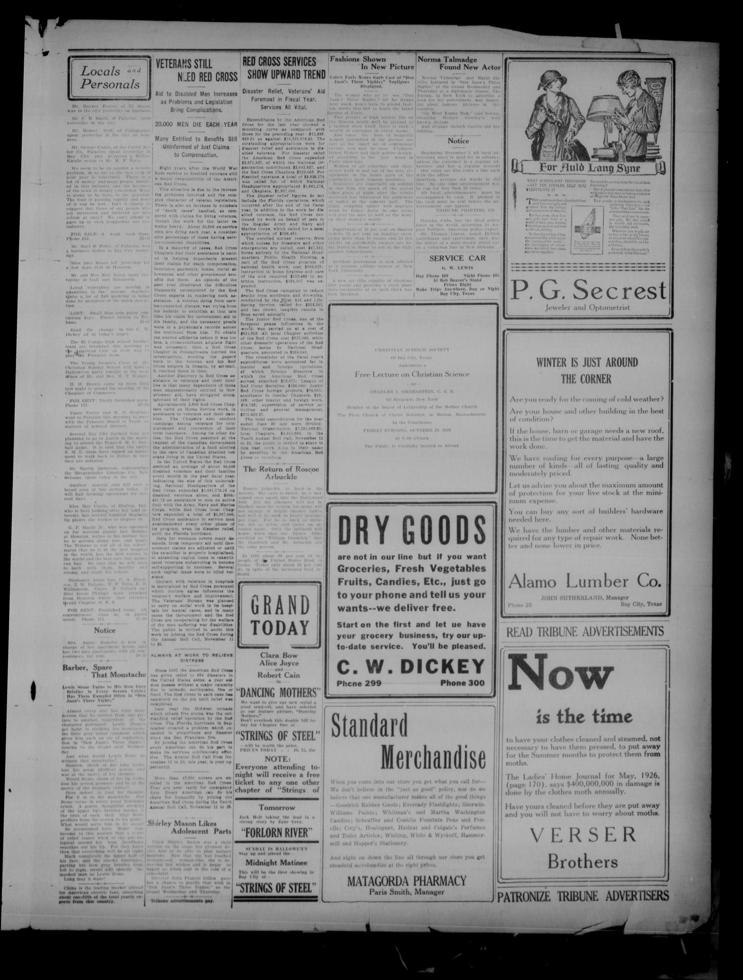 The Daily Tribune (Bay City, Tex.), Vol. 21, No. 199, Ed. 1 Friday, October 29, 1926
                                                
                                                    [Sequence #]: 3 of 4
                                                