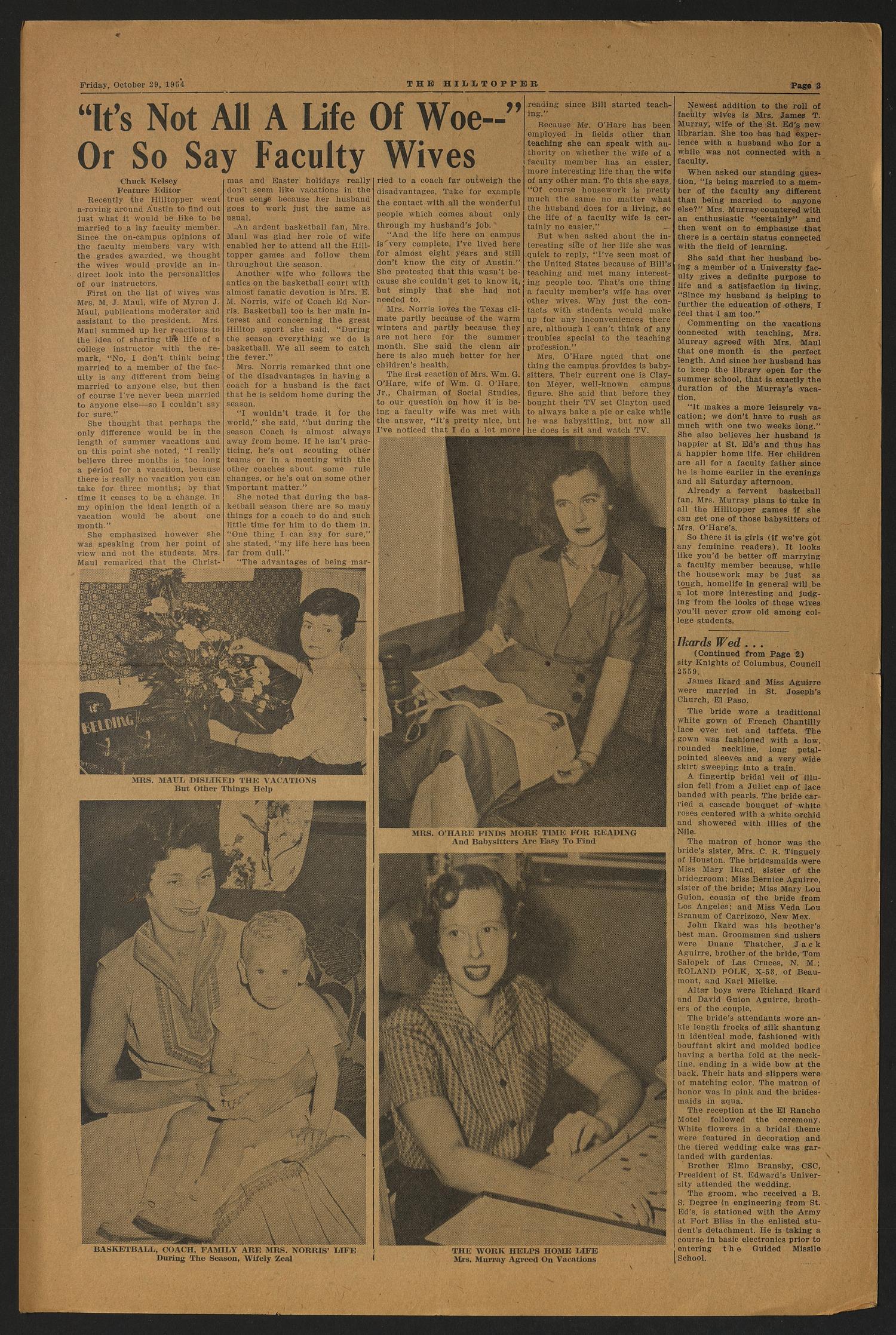 Hilltopper (Austin, Tex.), Vol. 8, No. 4, Ed. 1 Friday, October 29, 1954
                                                
                                                    [Sequence #]: 3 of 6
                                                