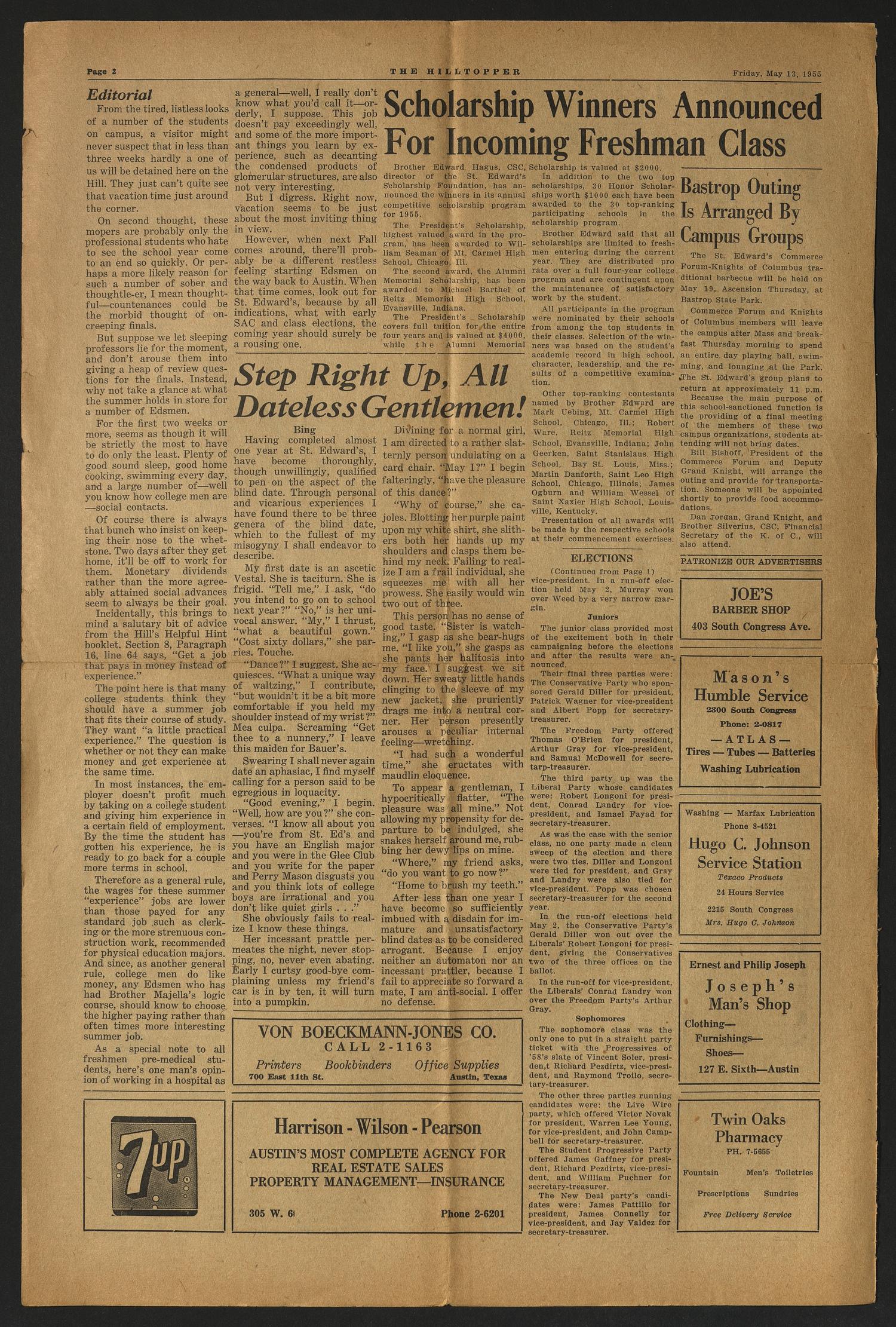 Hilltopper (Austin, Tex.), Vol. 8, No. 13, Ed. 1 Friday, May 13, 1955
                                                
                                                    [Sequence #]: 2 of 4
                                                