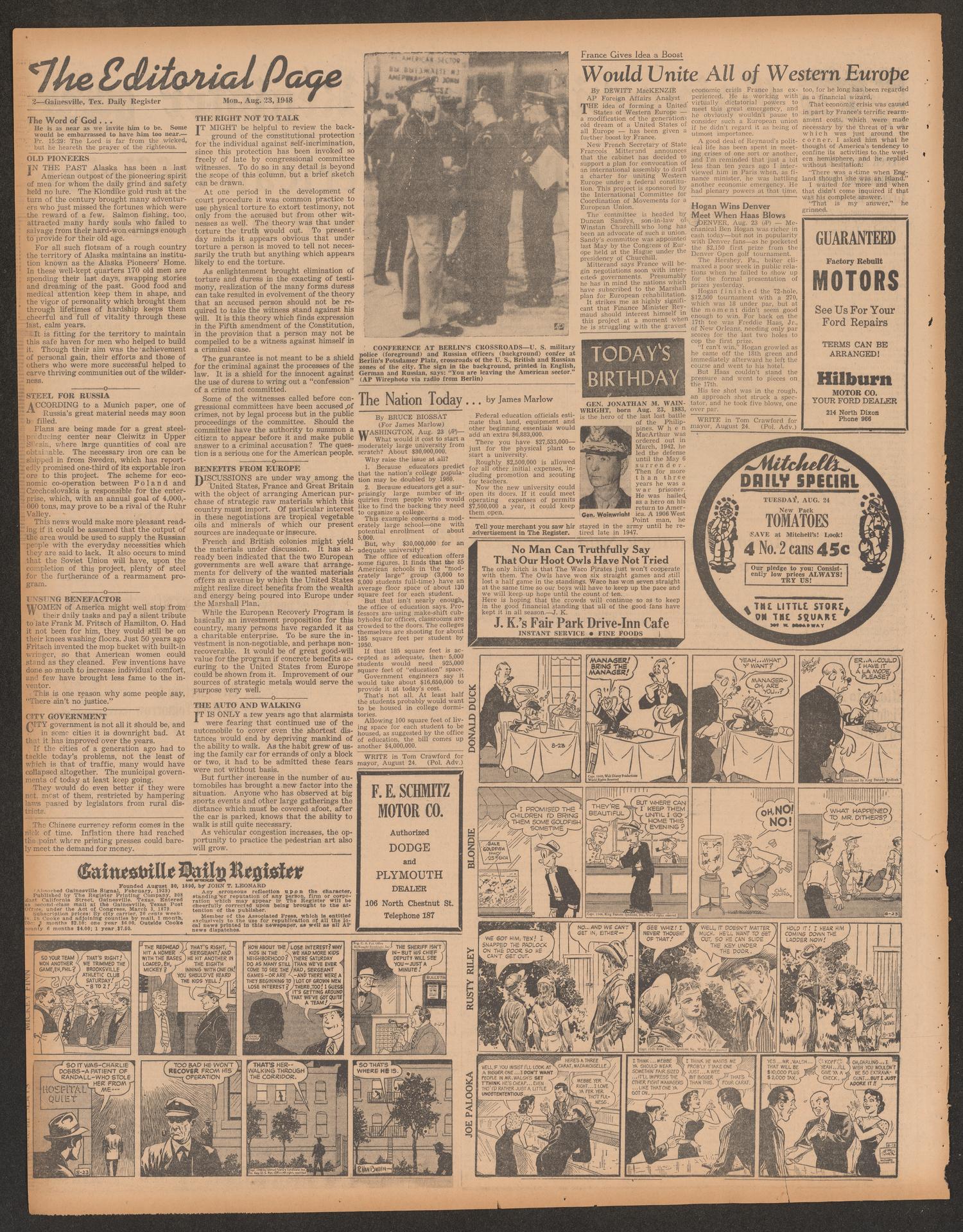 Gainesville Daily Register and Messenger (Gainesville, Tex.), Vol. 58, No. 309, Ed. 1 Monday, August 23, 1948
                                                
                                                    [Sequence #]: 2 of 8
                                                