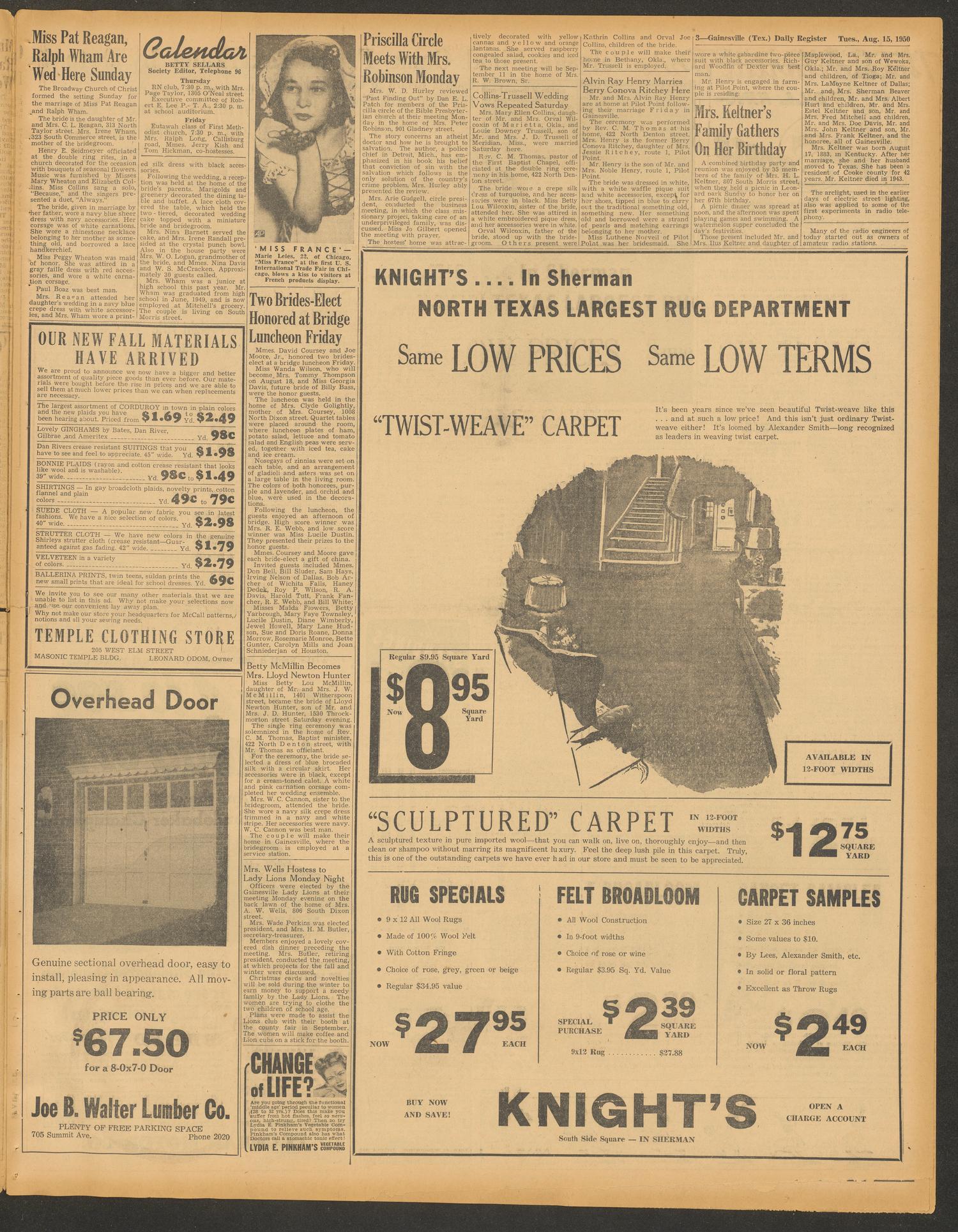 Gainesville Daily Register and Messenger (Gainesville, Tex.), Vol. 60, No. 301, Ed. 1 Tuesday, August 15, 1950
                                                
                                                    [Sequence #]: 3 of 8
                                                